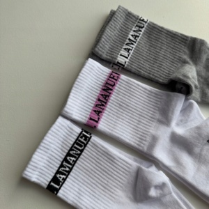 LA MANUEL SKARPETKI DAMSKIE SKARPETY BIG SZARE/BIAŁY PASEK - Image 1